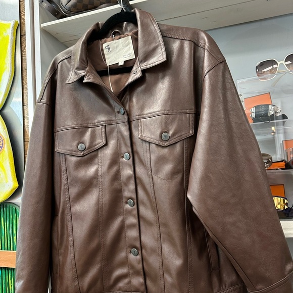 Pilcro Faux Leather Boyfriend Jacket – Brown – Size Small - Picture 7 of 8